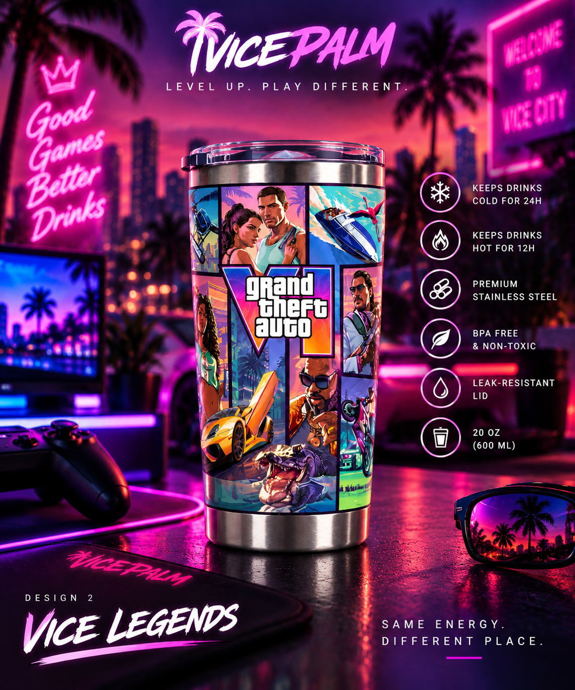 VicePalm™ Neon Vice Insulated Tumbler