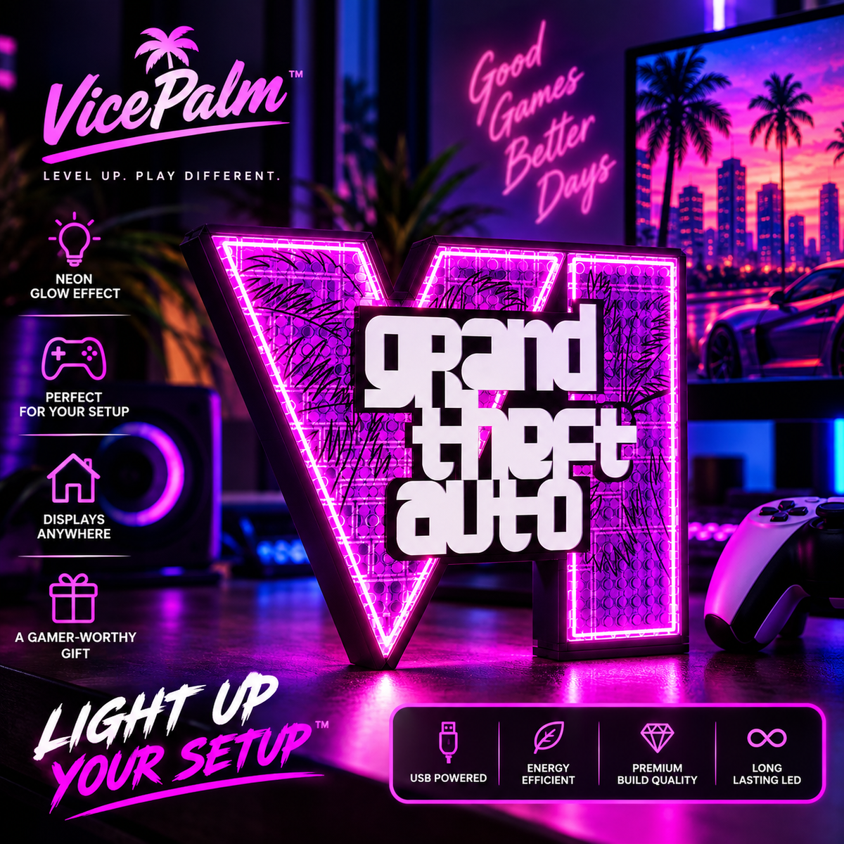 VicePalm™ Neon Vice Gaming Light